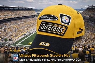Vintage Pittsburgh Steelers Hat Men's Adjustable Yellow NFL Pro Line PUMA 90s