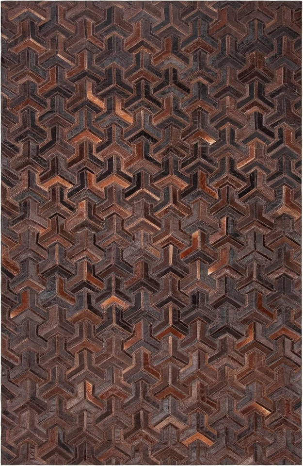 Hand Woven Natural Cowhide Hair on Patch Work Leather Modern Room A-05 - Image 3 of 4