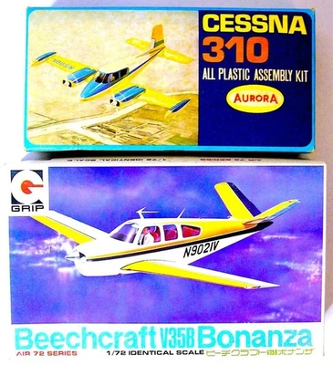 Aurora Out of Print 1/62 Cessna 310 + Eudai Grip 1/72 Beechcraft V35B Bonanza - Photo 1/4