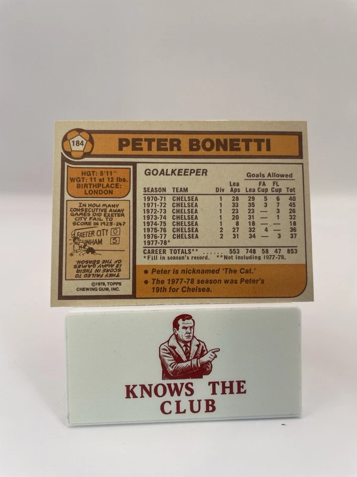 Peter Bonetti Chelsea 1978 Topps Football Card - Image 2 of 2