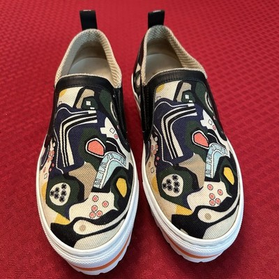 MSGM Women s Size 7.5 (38) EUC Slip On Sneakers Platform Graphic Design Canvas