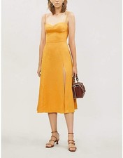 NWOT REFORMATION Nebraska 100% Linen Corset Bustier Midi Dress 6 Mustard Yellow