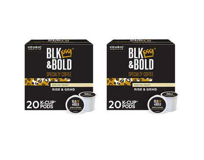 BLK & Bold Rise & GRND Coffee Keurig K-Cup Pods, Medium Roast, 20/Box (2 Box)