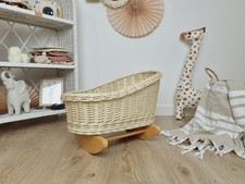 Wicker Ecru Doll Cradle Wooden Doll Cot