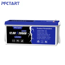 PFCTART LiFePO4 12V 200Ah PLUS 200A BMS Lithium Battery for RV Solar Off-Grid