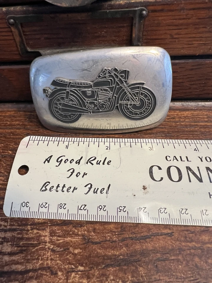 "Hebilla de cinturón de motocicleta vintage color plata - Hecho en Estados Unidos - 3"" x 2""" Foto 4 de 4