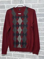 Apt. 9 Women  s Medium Burgundy Gray V-Neck Argyle Long Sleeve Sweater