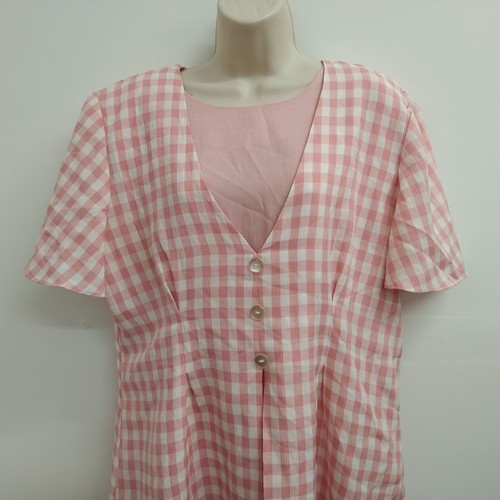 Kathie Lee Dress Womens Size 16W Pink White Plaid Short Sleeve Retro Ladies - Picture 4 of 11