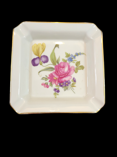 Vintage Rosenthal Bahnhof Selb Germany Ashtray Pink Floral Gold Trim Square - Picture 3 of 7