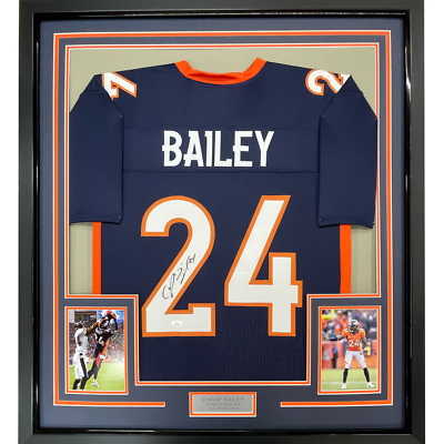 Framed Autographed/Signed Champ Bailey 35x39 Denver Blue Football