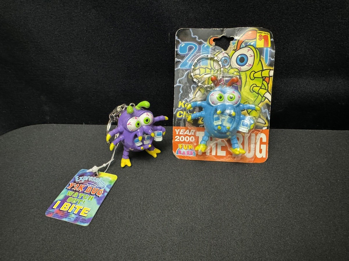 Vintage Y2K Bug Computer Virus Keychains NEW PVC Figures Blue +