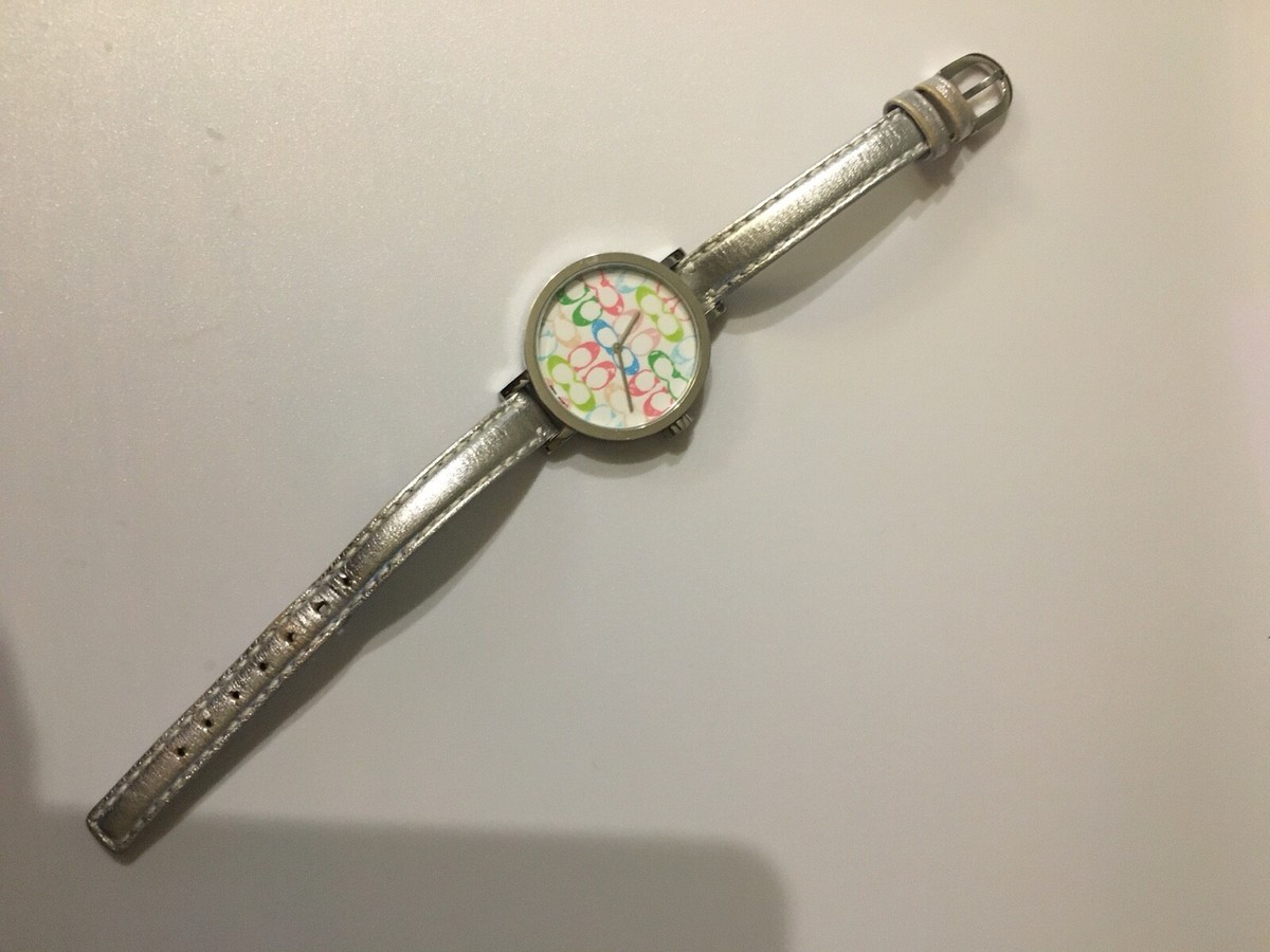 Coach Pastel Signature C silver watch with silver leather 