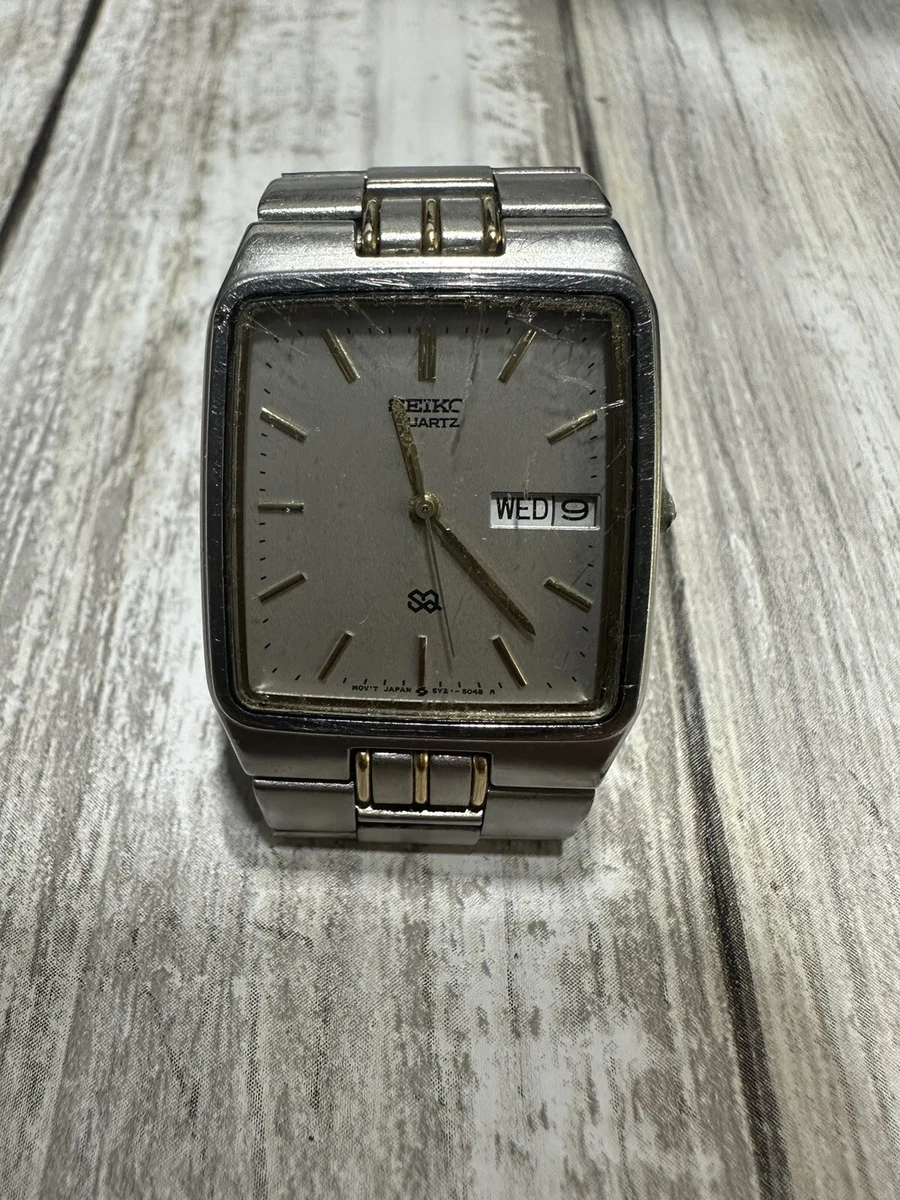 Seiko SQ Men 5Y23 5070 Quartz Watch Stainless Bracelet Band Silver Dial Day Date