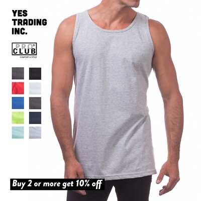 PROCLUB MENS COMFORT TANK TOP  PRO CLUB CASUAL SLEEVELESS TANK TOP GYM SUMMER