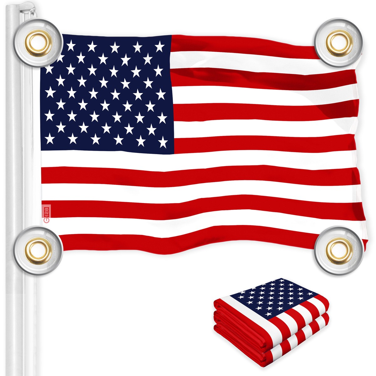 G128 2 Pack: American USA Flag 3x5 Ft Printed 150D Poly, 4 Corner