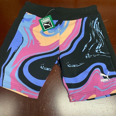 Puma Womens Multicolor Marbled AOP Stretch Pull On Biker Shorts Size S M