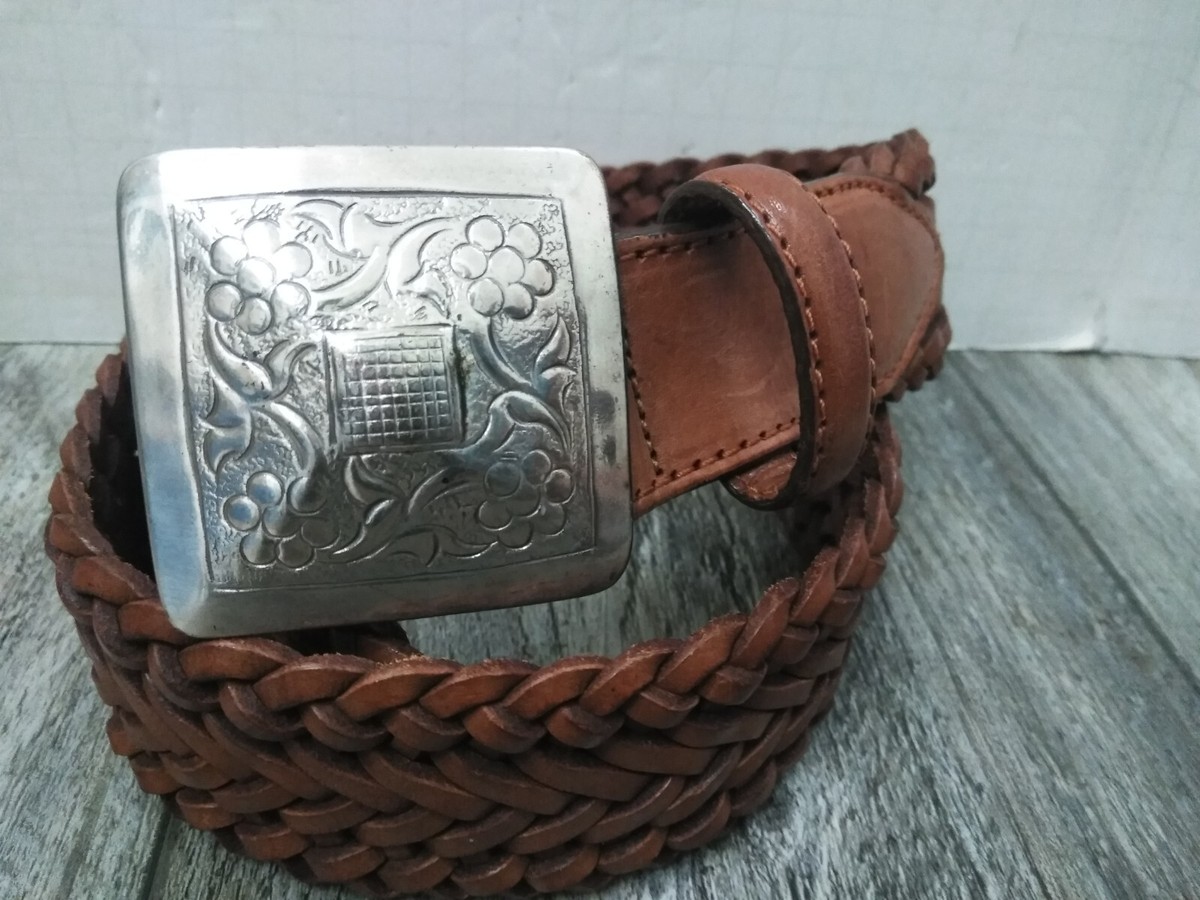 WOMEN'S SMALL CONCHO WIDE LEATHER TAN BROWN BELT W/ SQUARE