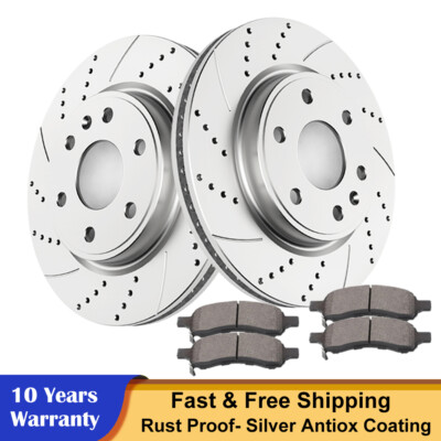 Front Drilled Rotors + Brake Pads for Buick Enclave Chevy Traverse GMC Acadia