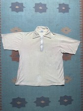 Vintage 70s 80s terry cloth polo shirt 1/4 zip beach towel distressed cotton Lg