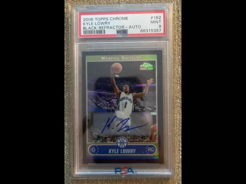 kyle lowry 2006 topps chrome black refractor auto psa9