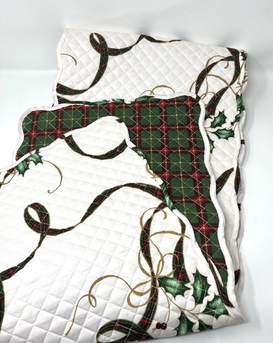 LENOX CHRISTMAS NOUVEAU QUILTED REVERSIBLE PLAID TABLE RUNNER 14X90 NEW - Picture 4 of 5