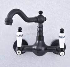 Oil Rubbed Bronze Swivel Spout Bathroom Basin Sink Faucet Mixer Tap Wall Mounted