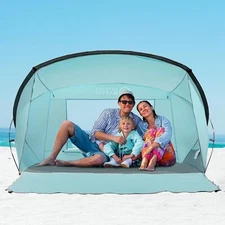 OutdoorMaster Beach Tent 3-4 Person, Easy Setup Sun Shelter with UPF 50+ UV Gree