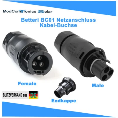 Betteri BC01 Male Female Buchse Endkappe f PV Wechselrichter Netzkabel Anschluss