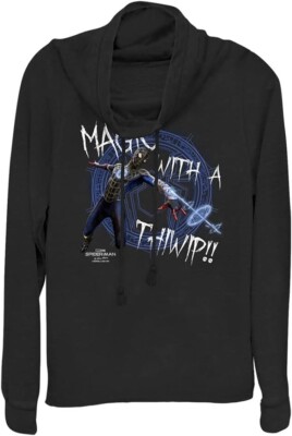 Marvel Spider-Man: No Way Home Thiwip Cowl Neck Long Sleeve Knit Top Black Small