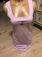 Cute Purple Cherry Dress Size Medium Ribbed Square Neck Sleeveless Cotton Shein