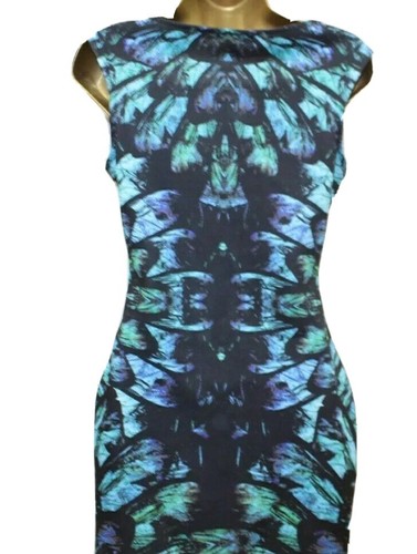 Lipsy Feather Bodycon Dress 16 Green Black Teal Animal Print Evening Party Club - Picture 6 of 15
