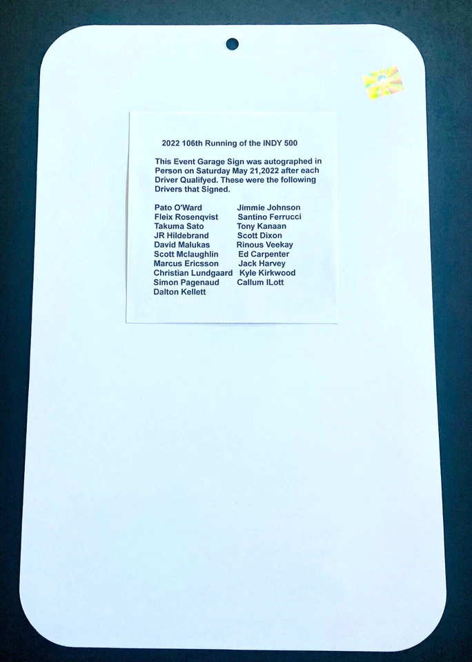 2022 106th Running INDY 500 Garage Sign SIGNED by Winner Ericsson O'Ward +17 - Image 4 of 4