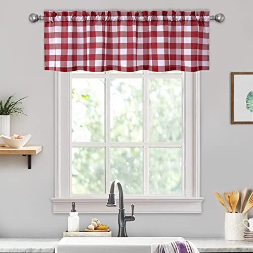 Kitchen Curtain Valance Red Farmhouse Buffalo Check Valance Curtains