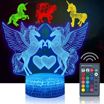 Kid Desk Decor Lamp Unicorn 3D Illusion Remote Control 16 Color Night Light