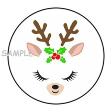 30 REINDEER FACE ENVELOPE SEALS LABELS STICKERS 1.5" ROUND CHRISTMAS GIFTS FAVOR