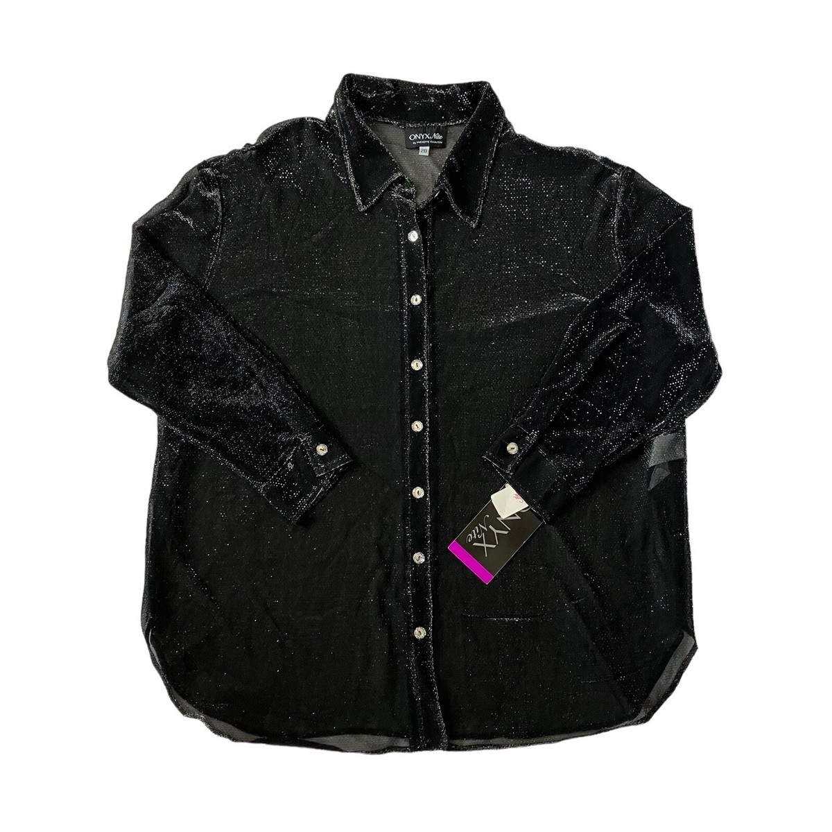 NWT Vtg Lord Taylor Tunic Blouse Womens 20 Black Sheer Sparkle