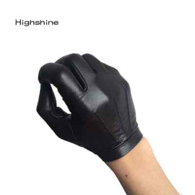Men's Unlined Thin Leather Gloves Wrist Button Tight-Fitting Leather