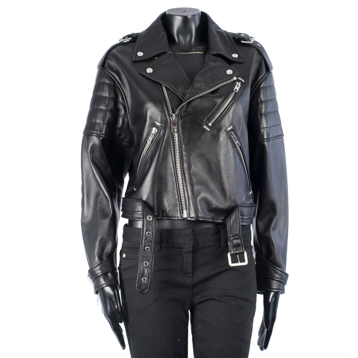 【CELINE】DOUBLE BIKER JACKET 48 CELINE 5200$ Black Leather Biker Jacket - Padded Sleeves, Nappa | eBay
