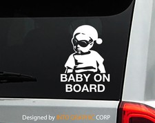 Baby On Board Cool and Cute Cartoon Baby Vinyl Car Decal Sticker 6.75" height