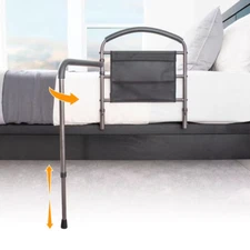 19 In. Mobility Bed Rail with Swiveling Bed Handle and Adjustable Legs in Brown