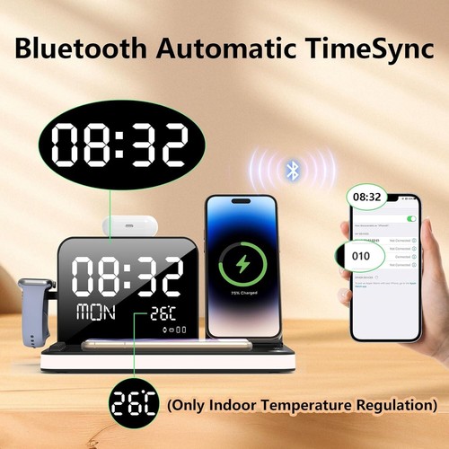 7 in 1 Charging Station with Clock, Wireless ChargerTemperature,30W Adapter,Fast - Picture 3 of 7