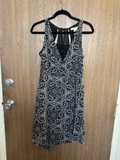 BCBGeneration Dress Small Black Gray Print Handkerchief Hem Racerback Sleeveless