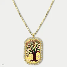 Gorgeous Colorful Tree of Life Pendant Necklace Chain Printed Dog Tag Chain Gift