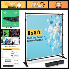 Adjustable 8x8 ft Photo Backdrop Stand - Heavy Duty Banner Holder for Events, Pa