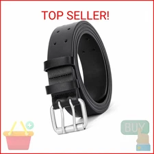 JASGOOD Men Double Prong Leather Belt Casual Work Heavy Duty Belt Double Grommet