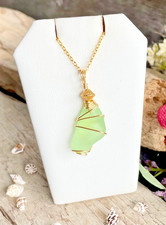 Woman's Seafoam Sea Glass Necklace, 18K Gold Plated, Wire Wrapped, Jewelry Gift
