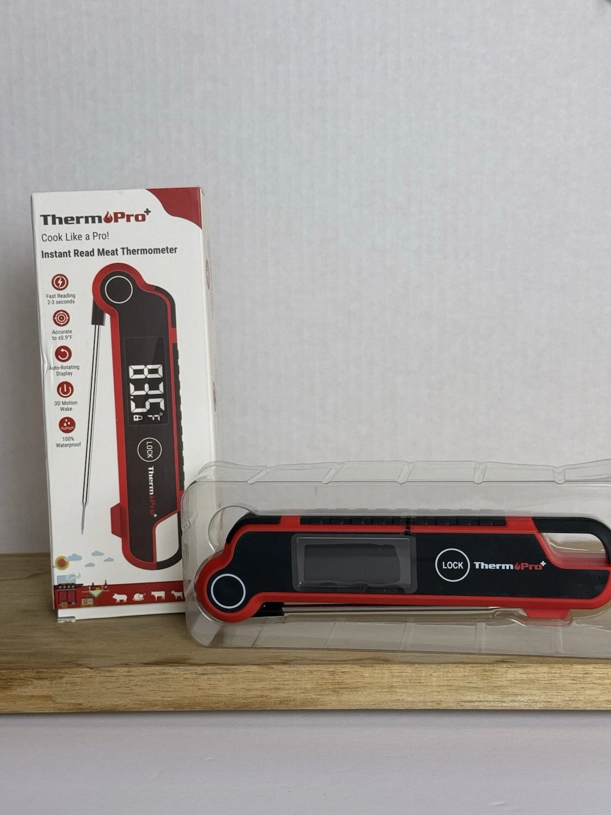ThermoPro TP19H Digital Instant Read Meat Thermometer Auto-Rotating Red