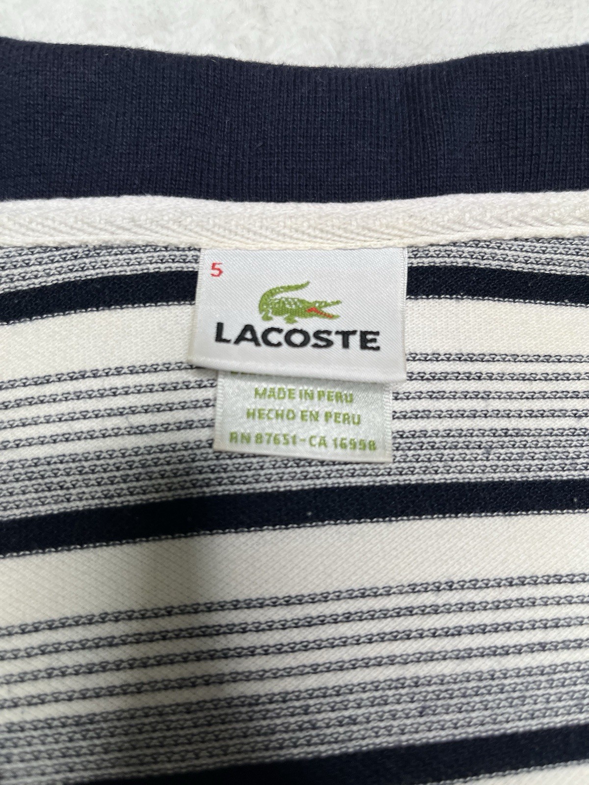 Lacoste Polo Shirt Men's 5 Striped Preppy Tennis Embroidered Logo White Vintage thumbnail 5
