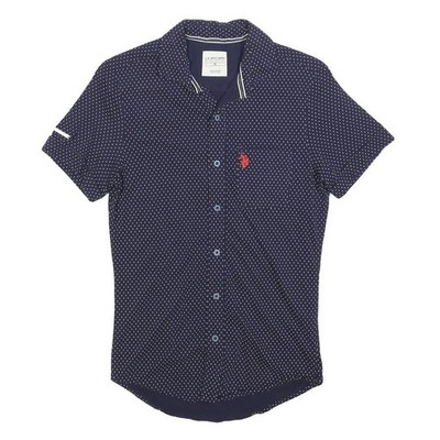 U.S. POLO ASSN Herren Blau & Weiß Gepunktet Hemd S Kurzarm Knopf Freizeit