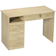 HOMCOM Computer Desk Writing Desk with Five Drawers for Home Office Oak